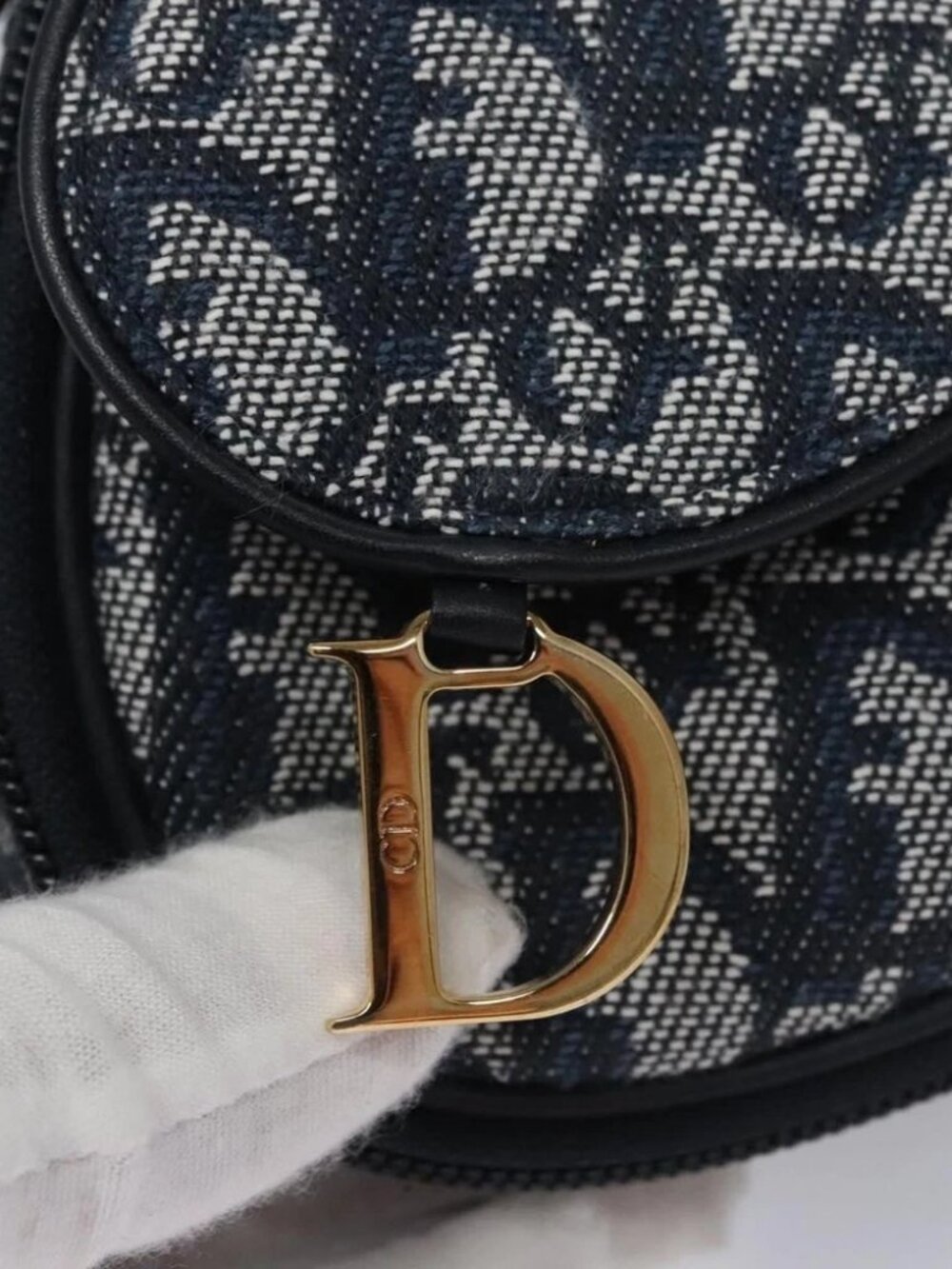 Christian Dior Trotter Canvas Saddle Pouch Navy Gold Auth - Picture 11 of 16